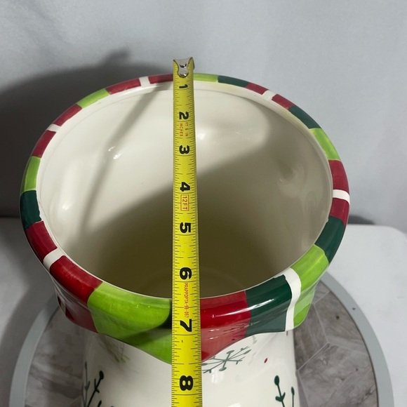 Large Ceramic Christmas Boot Vase Planter Snowflake Red Green 10” Tall - Picture 2 of 6